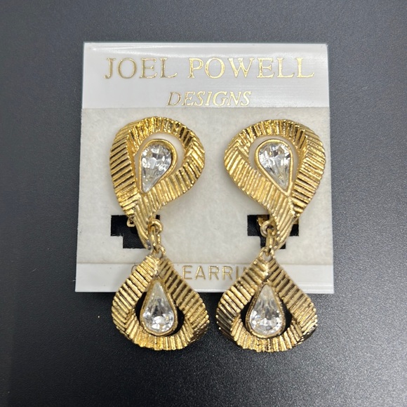 Vintage Joel Powell Gold/White Tone Clip Earrings - Picture 1 of 5